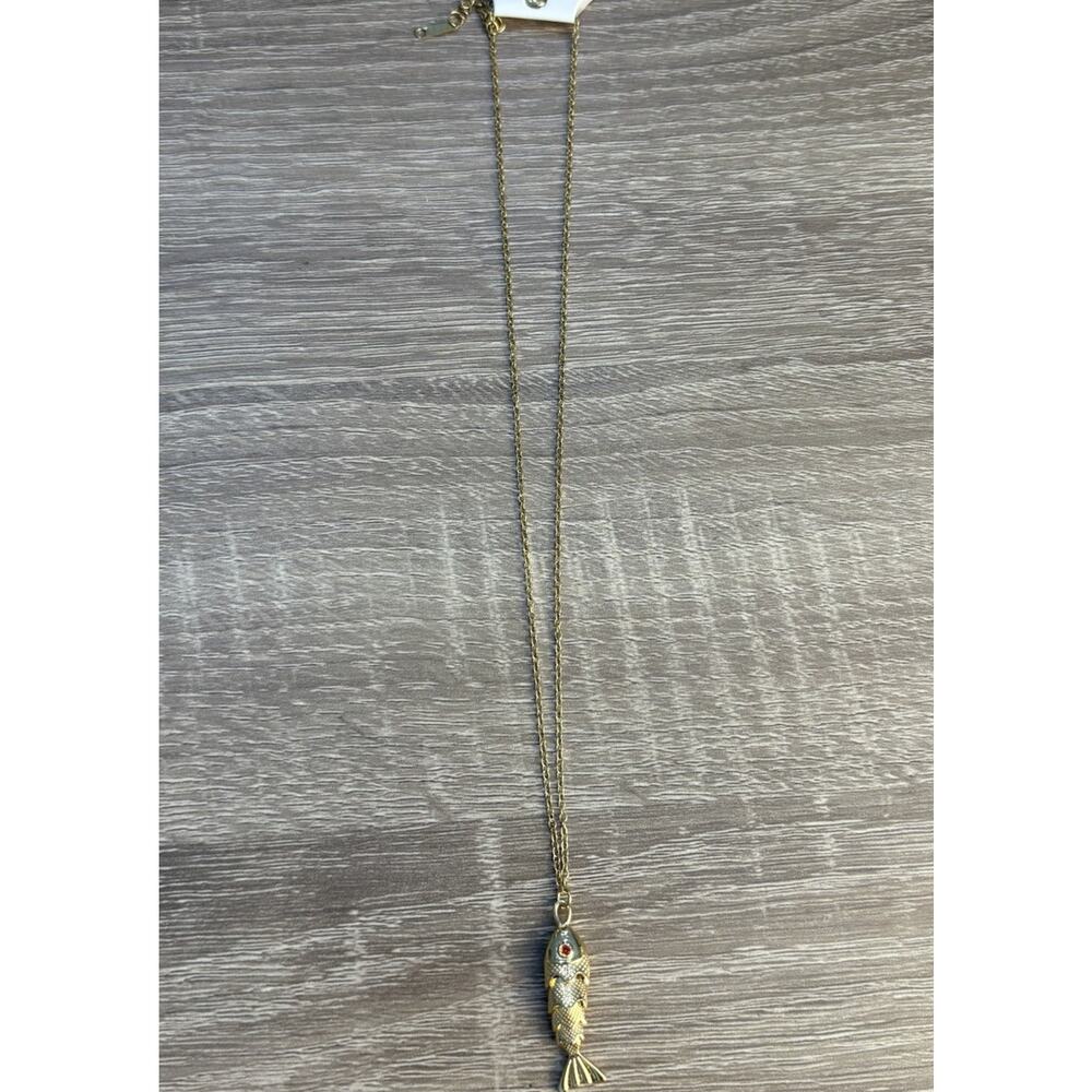 Gold Plated Metal Swinging Fish Pendant Necklace, Cable Chain, Animal Theme - Picture 2 of 2